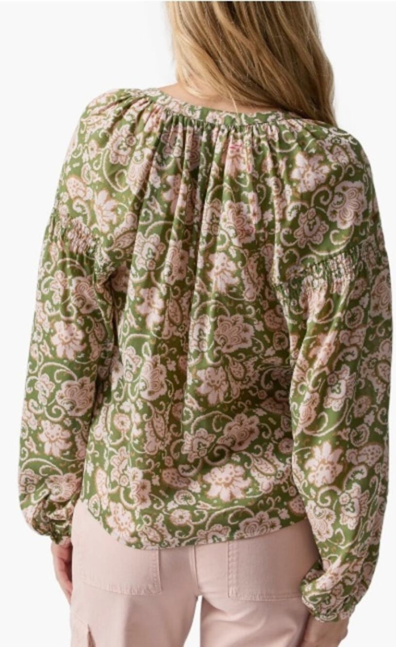 Sanctuary Womens L Green Pink Sundays Best Floral Print Lightweight Blouse NEW
